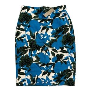 J. Crew Blue and Green Floral Pencil Skirt
